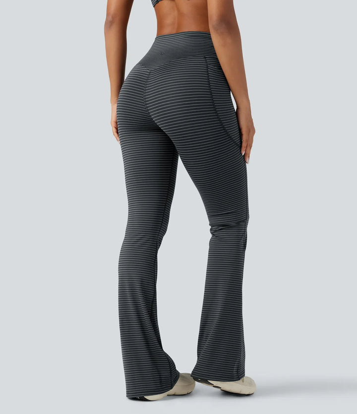 High-waisted Tummy Control Striped Yoga Bootcut Legging with Pockets