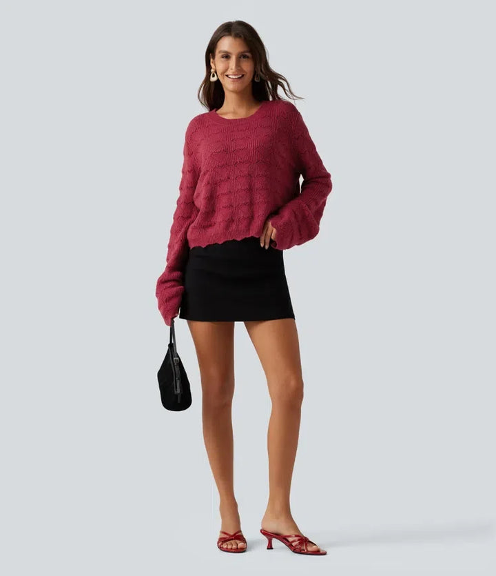 Round Neck Dropped Shoulder Long Sleeve Casual Sweater