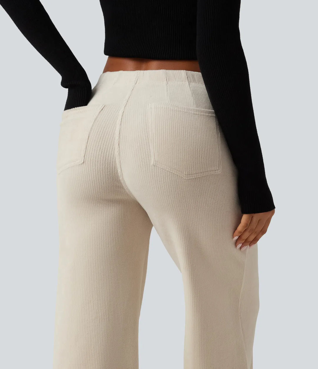 Mid Rise Wide Leg Corduroy Casual Pants with Pockets