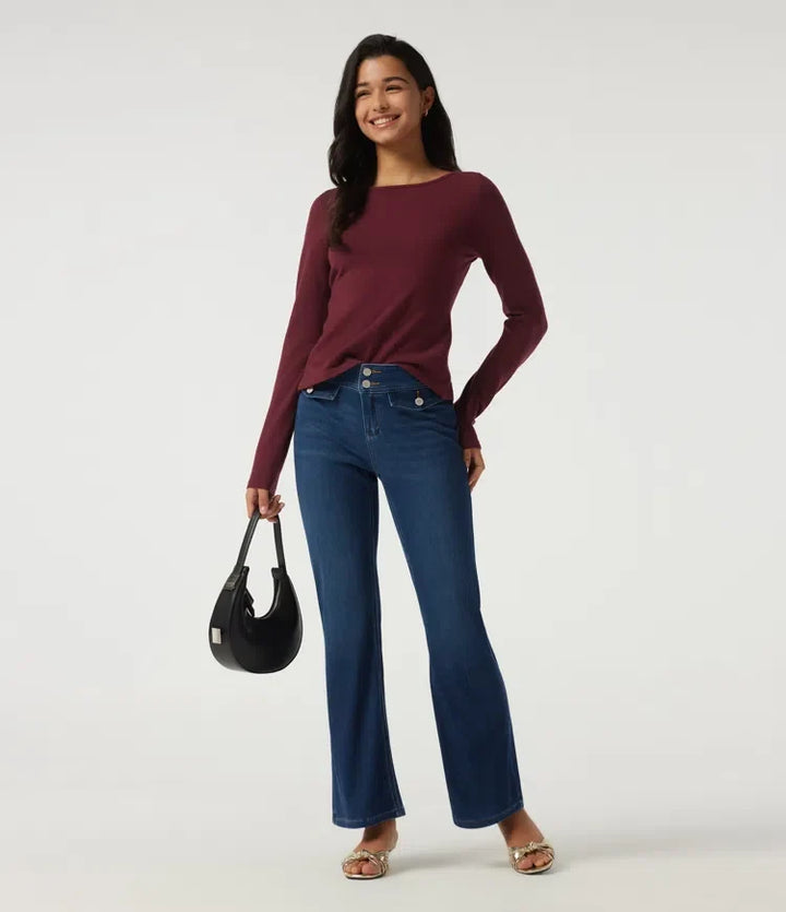 Boat Neck Long Sleeve Contrast Lace Cut Out Back Casual Sweater
