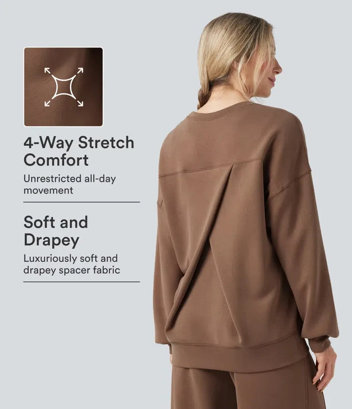 SpacerTek Round Neck Long Sleeve Crossover Back Casual Sweatshirt with Pockets