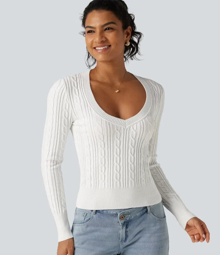 V Neck Long Sleeve Casual Sweater