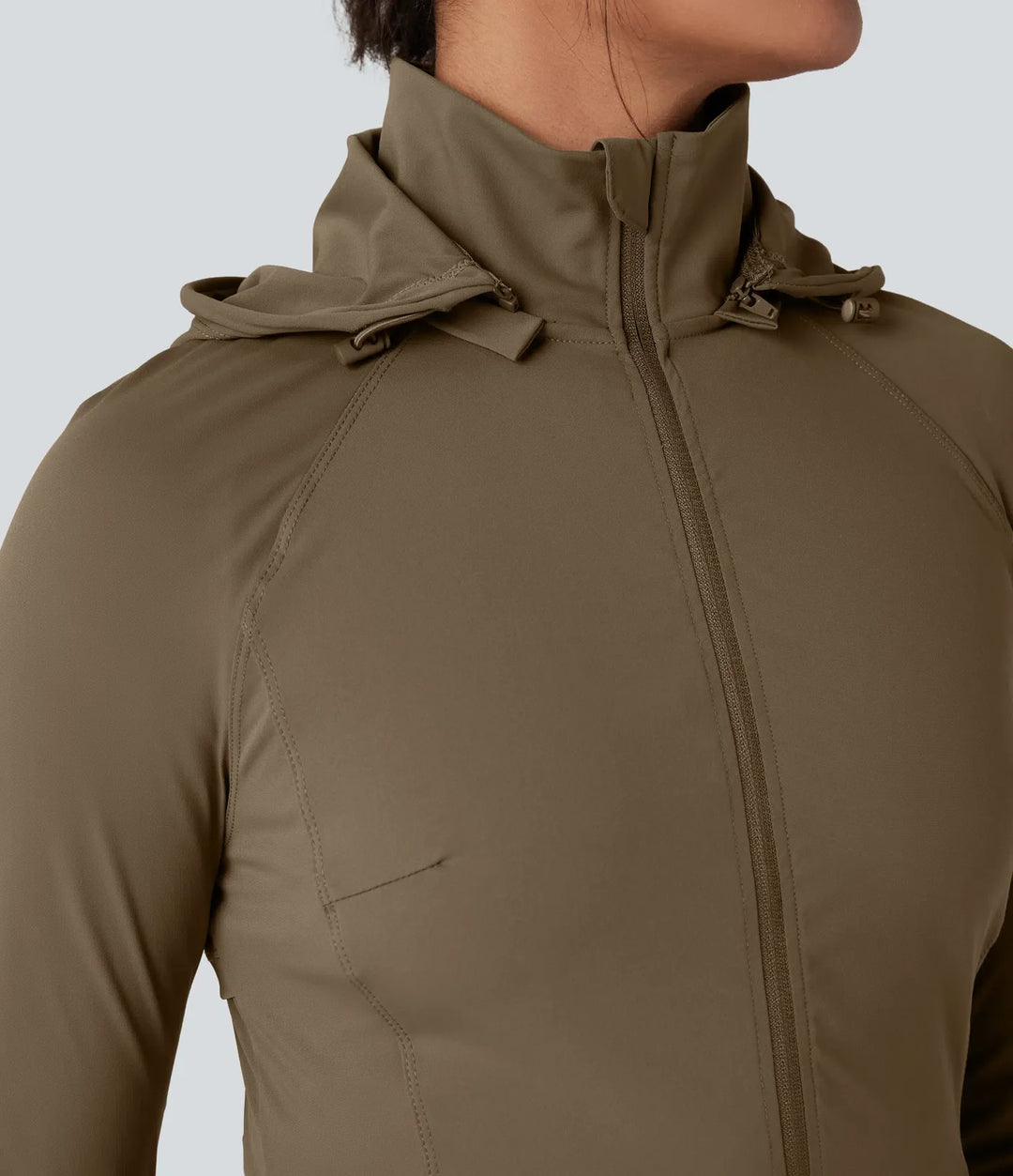 Removable Hood Thumb Holes Drawstring 2-Way Zipper Hiking Jacket with Pockets