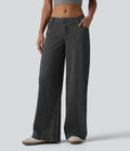 Halara Flex Asymmetric Low Rise Wide Leg Stripe Work Jeans with Pockets