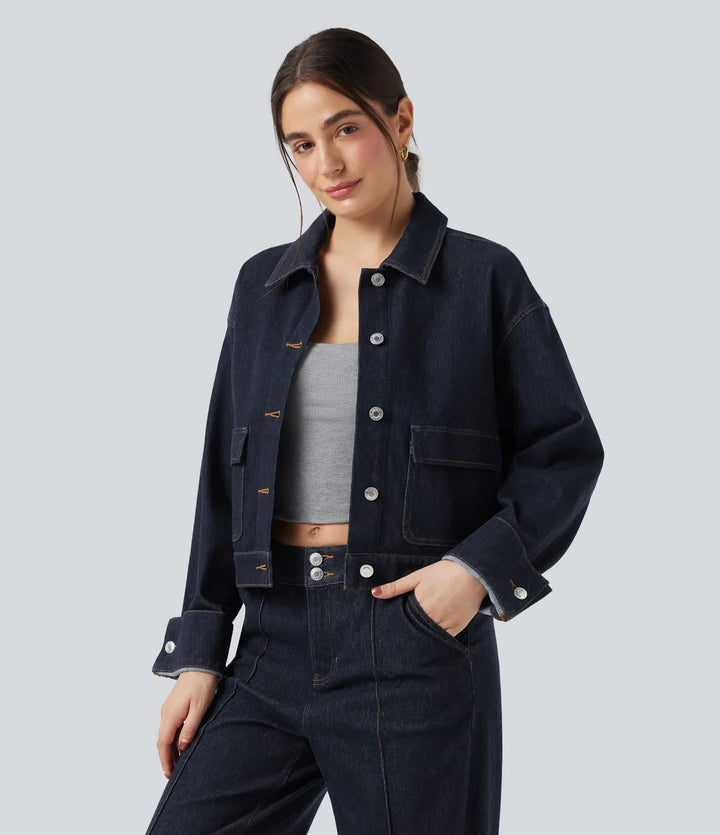 Halara Flex Collar Long Sleeve Denim Casual Jacket
