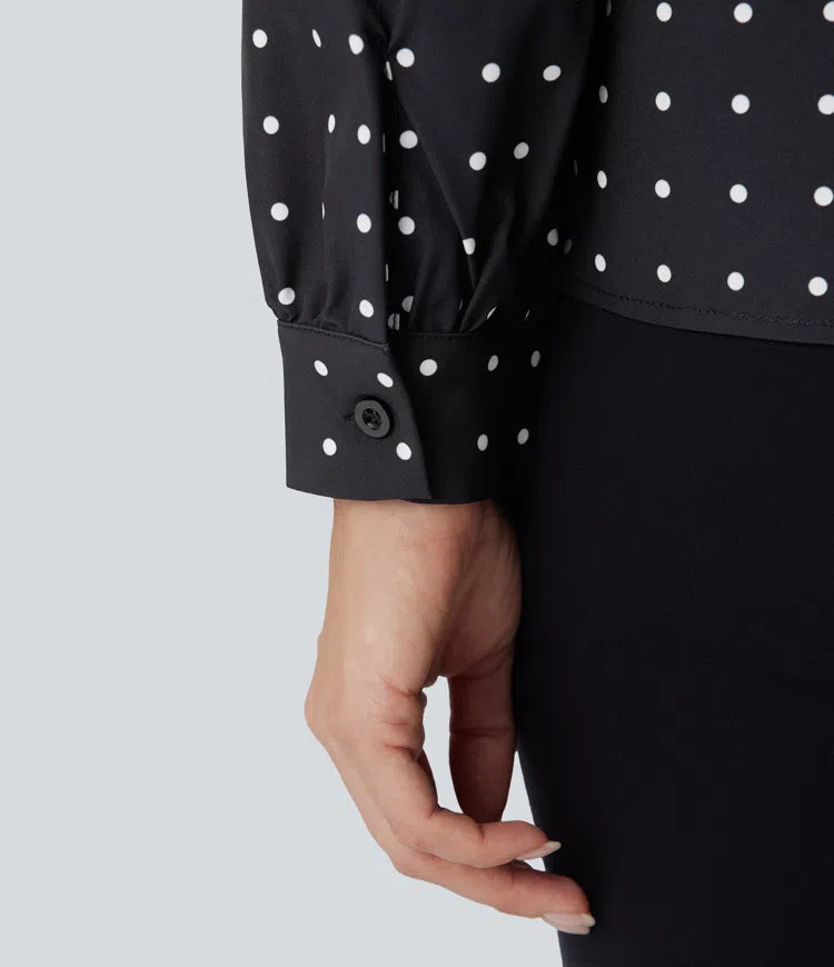 Frill Mock-neck Polka Dot Work Blouse
