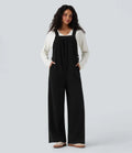 Ribbed Square Neck Casual Overalls with Pockets