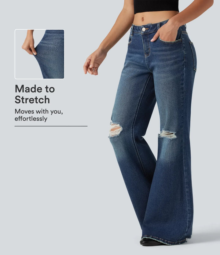 Low Rise Casual Flare Jeans with Pockets