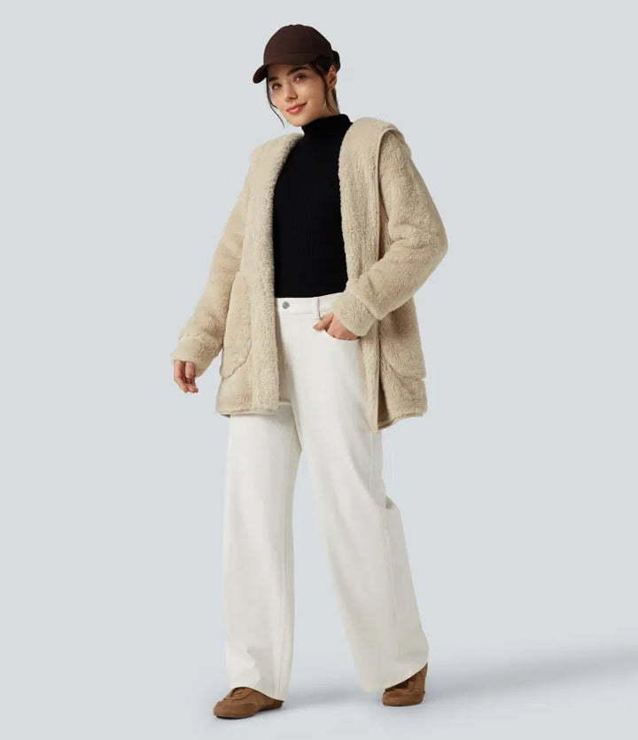 Hooded Long Sleeve Casual Teddy Coat with Pockets