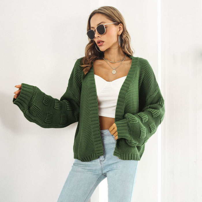 Peyton | Chunky Cable Knit Cardigan with Puff Sleeves
