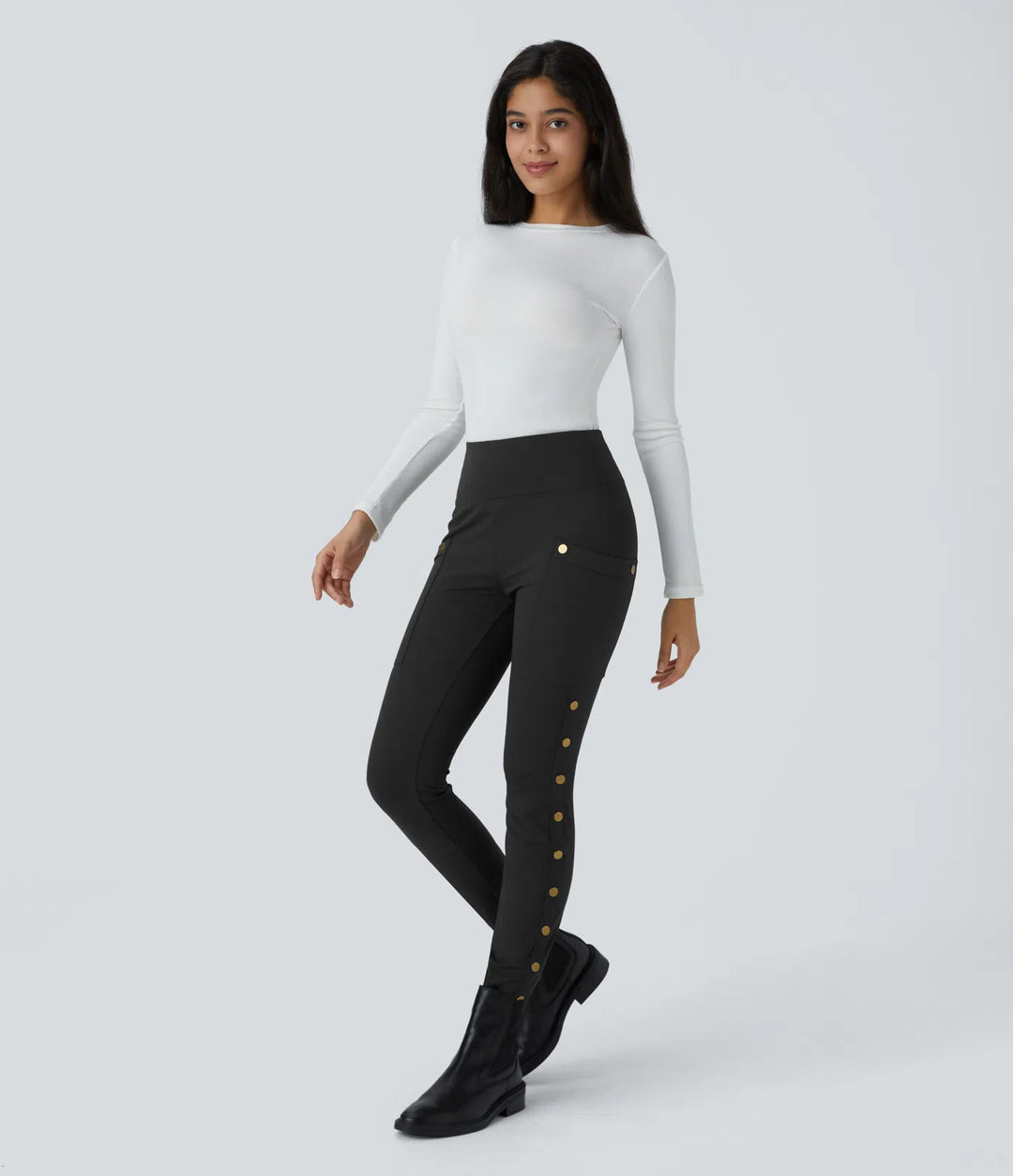 DayStretch High Waisted Decorative Pocket Skinny Ankle Length Casual Pants