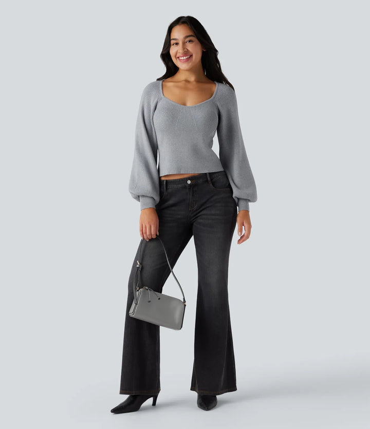 Queen Anne Neck Long Sleeve Casual Sweater