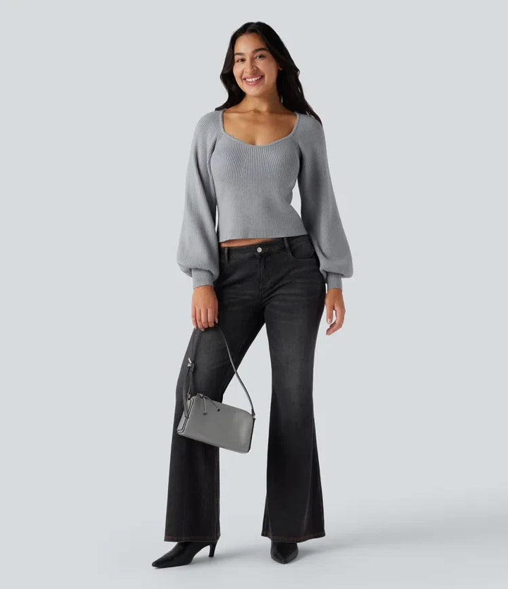 Queen Anne Neck Long Sleeve Casual Sweater