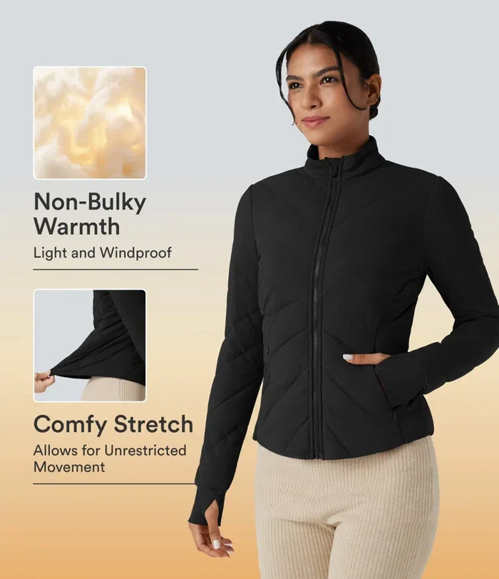 PuffFlex Stand Collar Long Sleeve Thumb Hole Casual Padded Jacket with Pockets