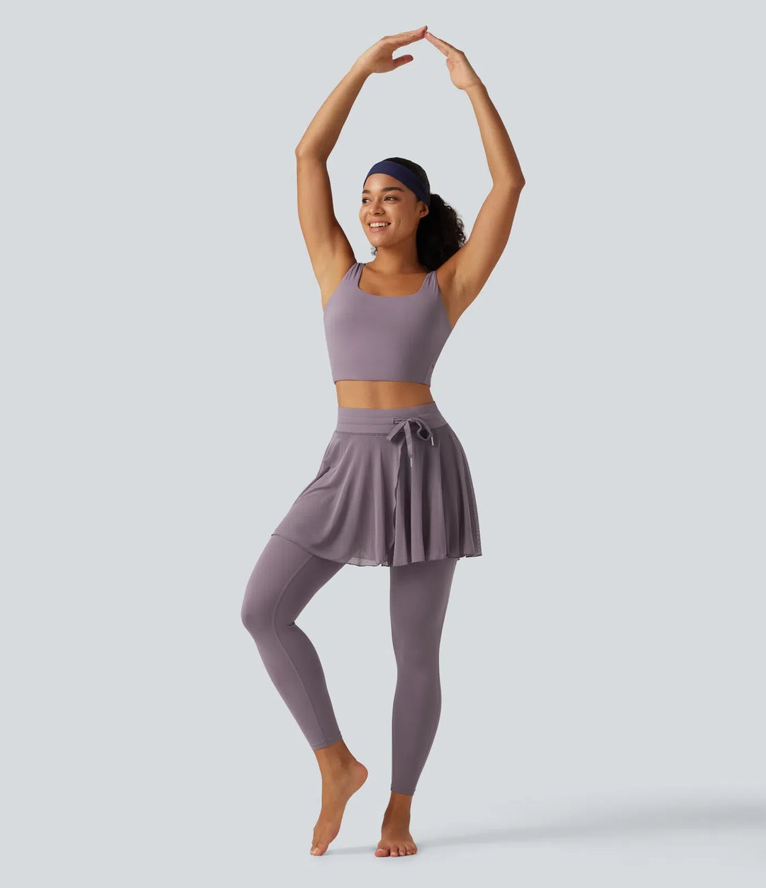 SoftlyZero High Waisted Drawstring Mesh Dance Skirted Leggings with Pockets