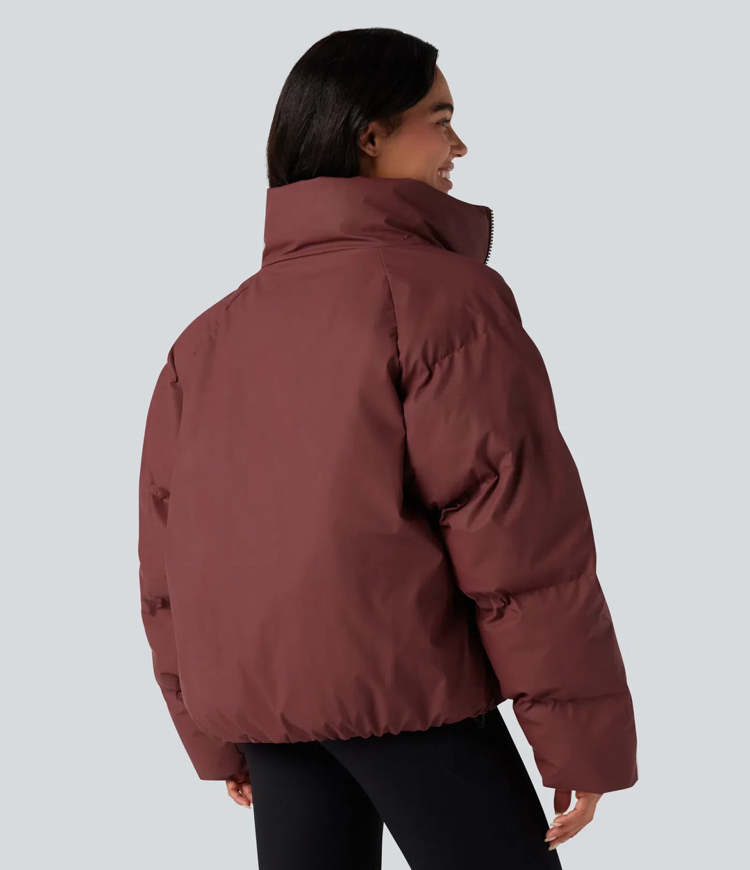 High-neck Drawstring Hem Oversize Casual Puffer Jacket with Pockets