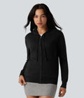 Hooded Drawstring Long Sleeve Zipper Casual Cardigan with Pockets