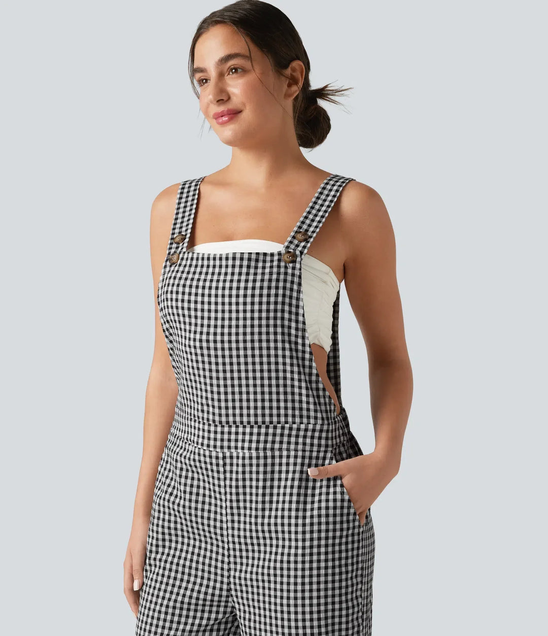 Adjustable Straps Gingham Casual Baggy Overalls with Pockets-Easy Peezy