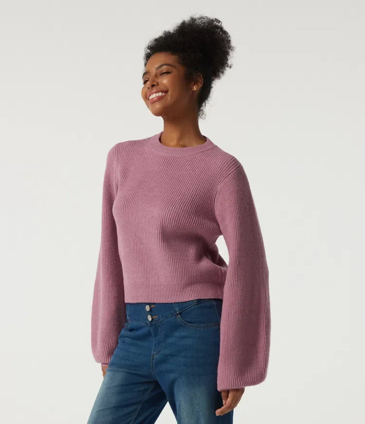 Round Neck Puff Long Sleeve Casual Sweater
