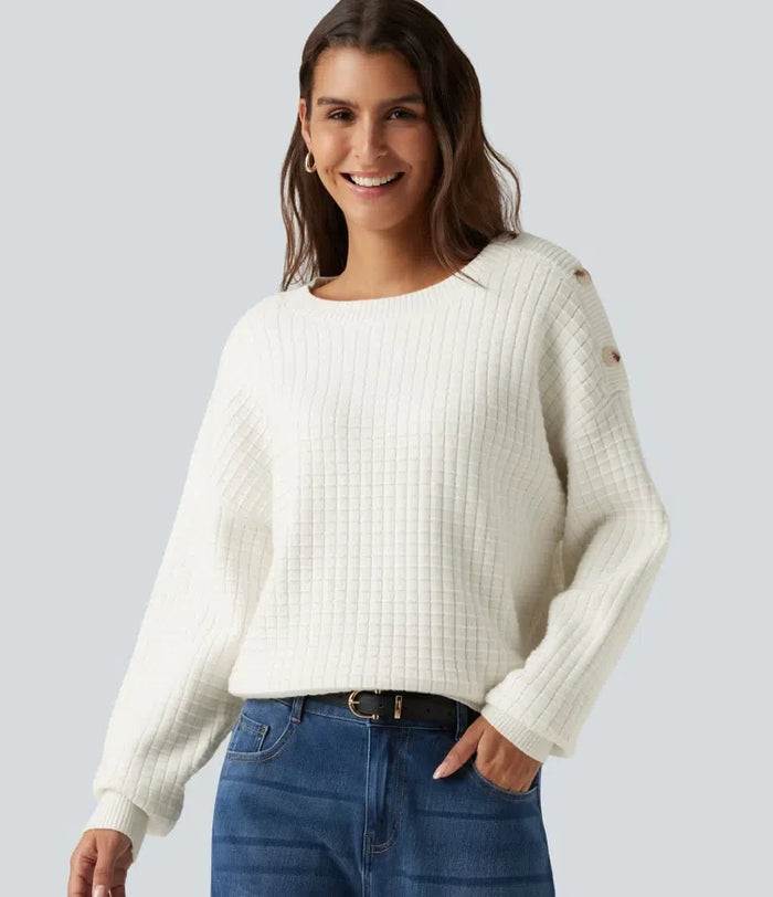 Round Neck Dropped Shoulder Long Sleeve Casual Sweater