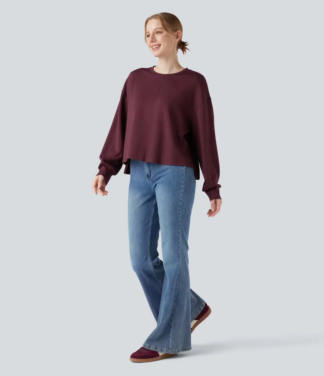 Round Neck Long Sleeve High Low Casual Sweatshirt