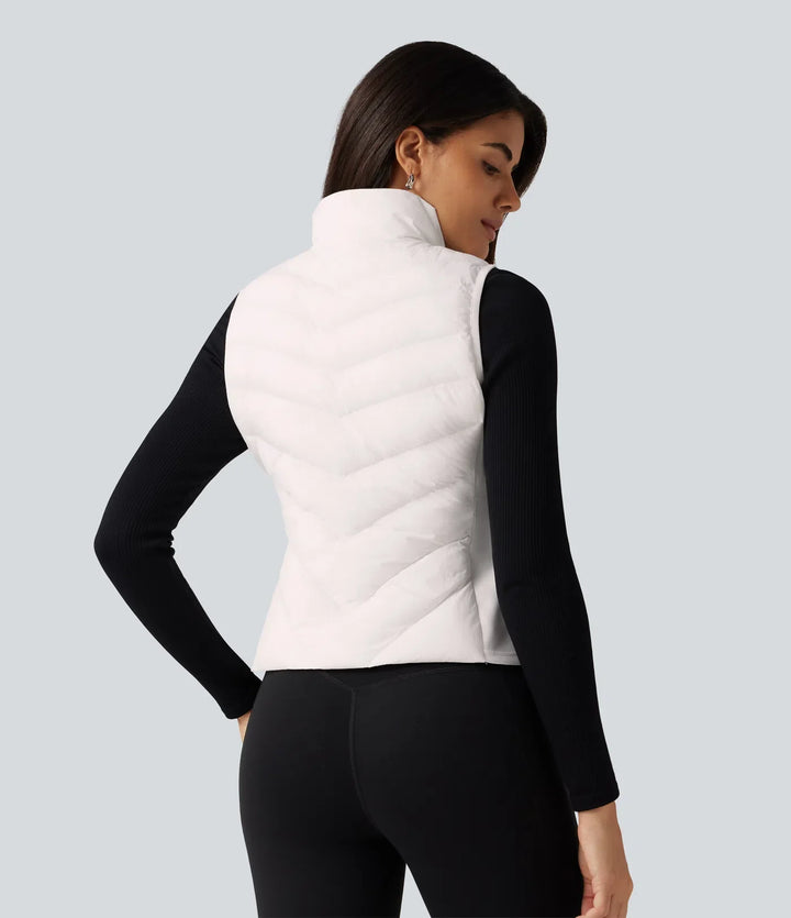 High Neck Slim Casual Padded Vest with Pockets