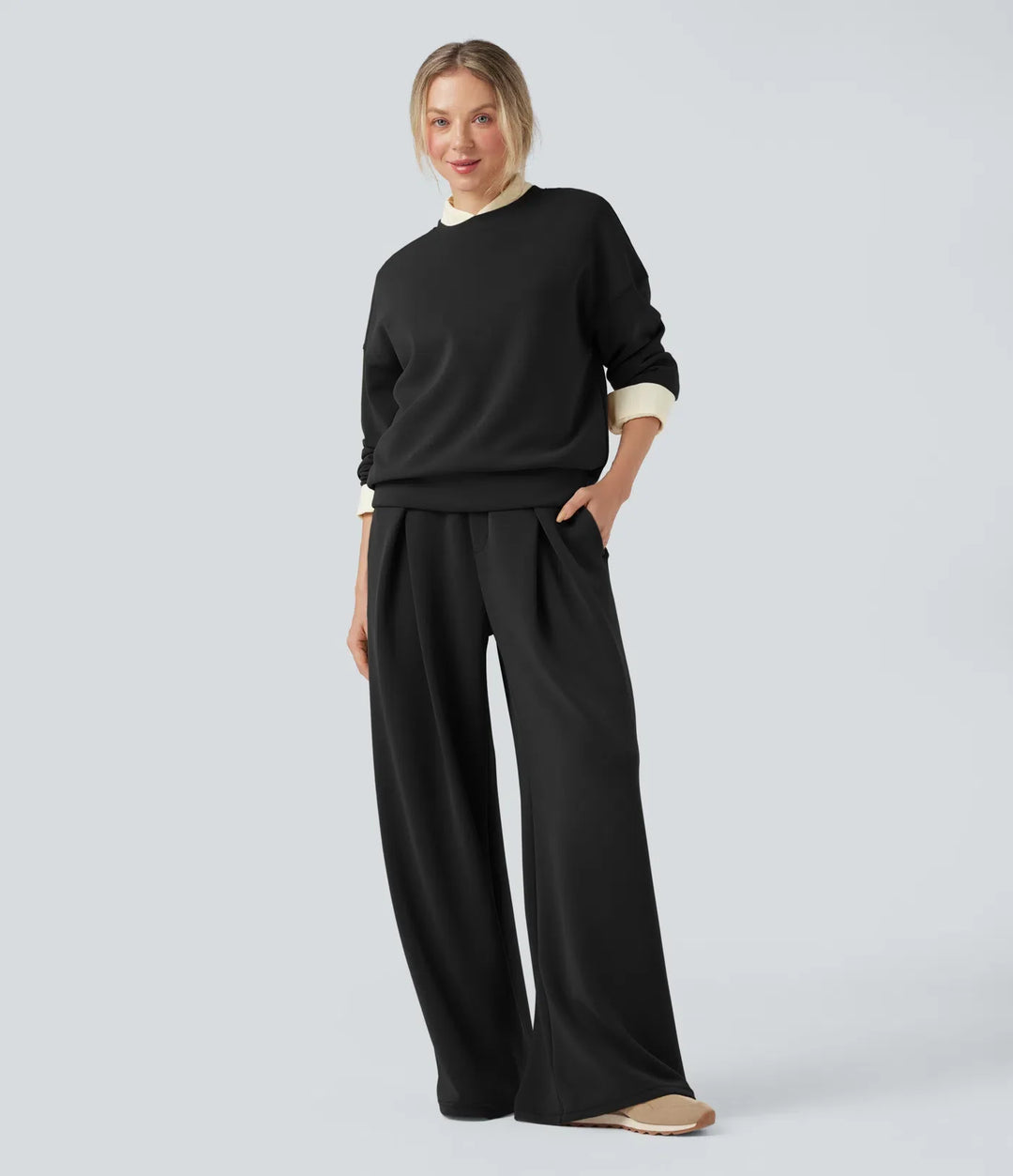 SpacerTek Rounded Neckline Long Sleeve Crossover Back Casual Sweatshirt