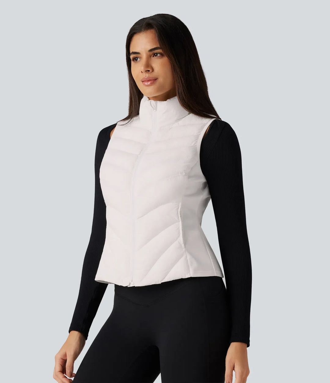 High Neck Slim Casual Padded Vest with Pockets