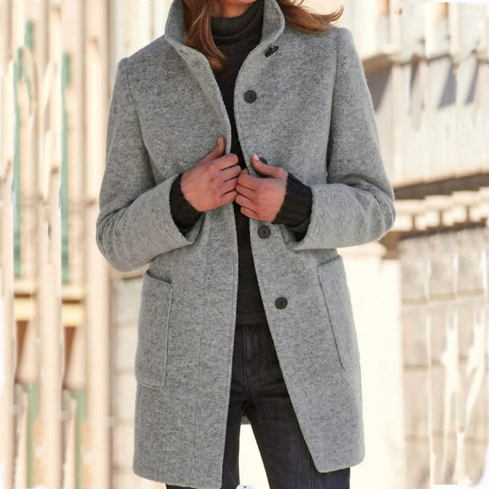 Quinn | Stand Collar Button Coat with Side Pockets