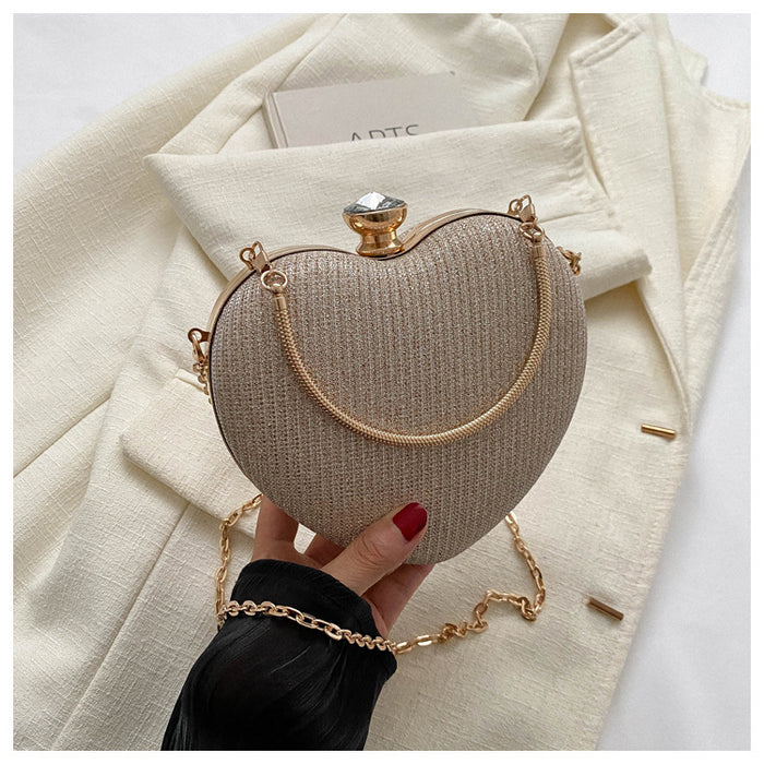 Riley | Heart-Shaped Metallic Evening Clutch with Chain