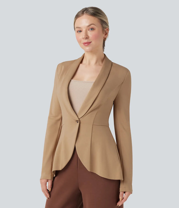 Halara Flex Shawl Collar Long Sleeve Ruffle Hem Work Coat