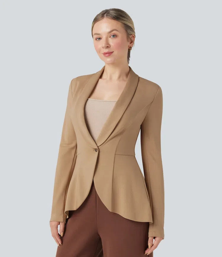 Halara Flex Shawl Collar Long Sleeve Ruffle Hem Work Coat