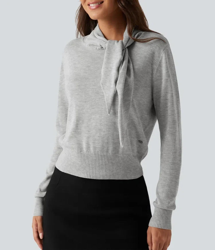 Scarf Tie Long Sleeve Casual Sweater