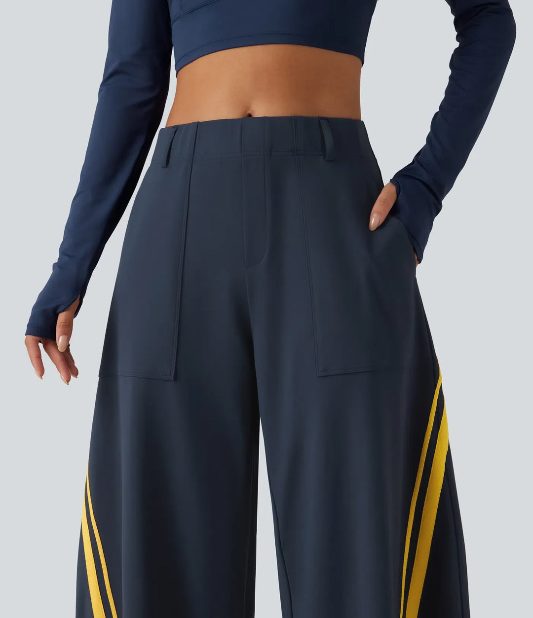 Halara DayStretch High Waisted Color Block Side Stripe Barrel Dance Pants with Pockets