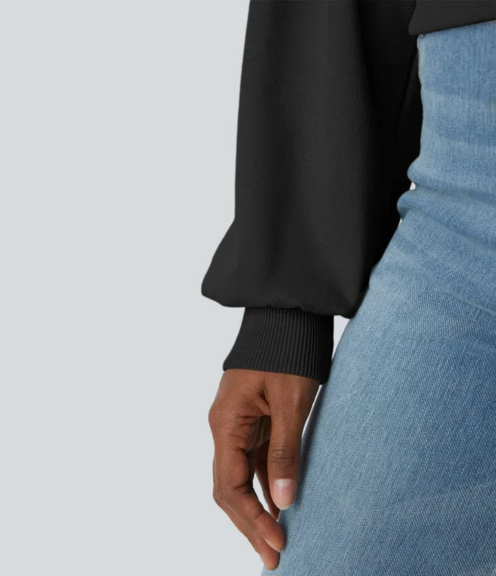 Round Neck Dropped Shoulder Bishop Sleeve Relaxed Casual Sweatshirt