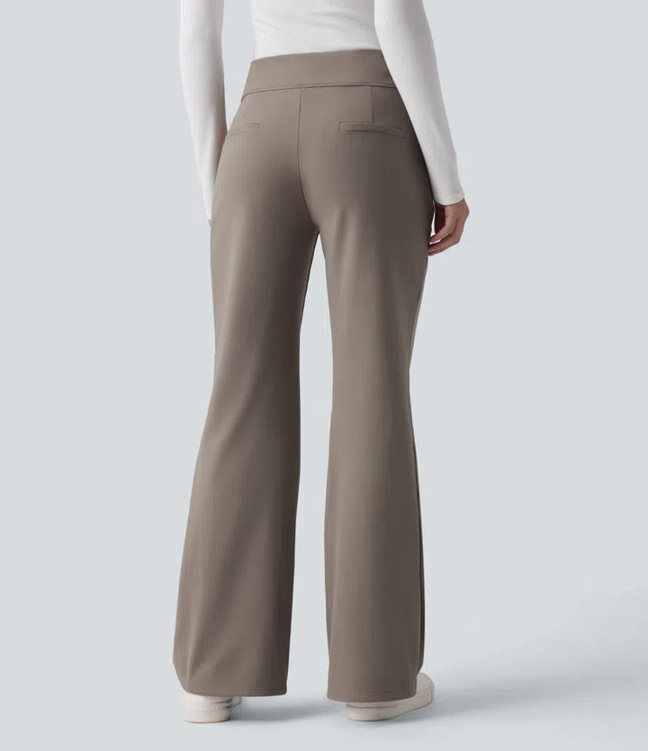 Mid Rise Fleece Work Flare Pants with Zip Pockets