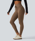 High Waisted Drawstring Houndstooth Yoga Leggings with Pockets