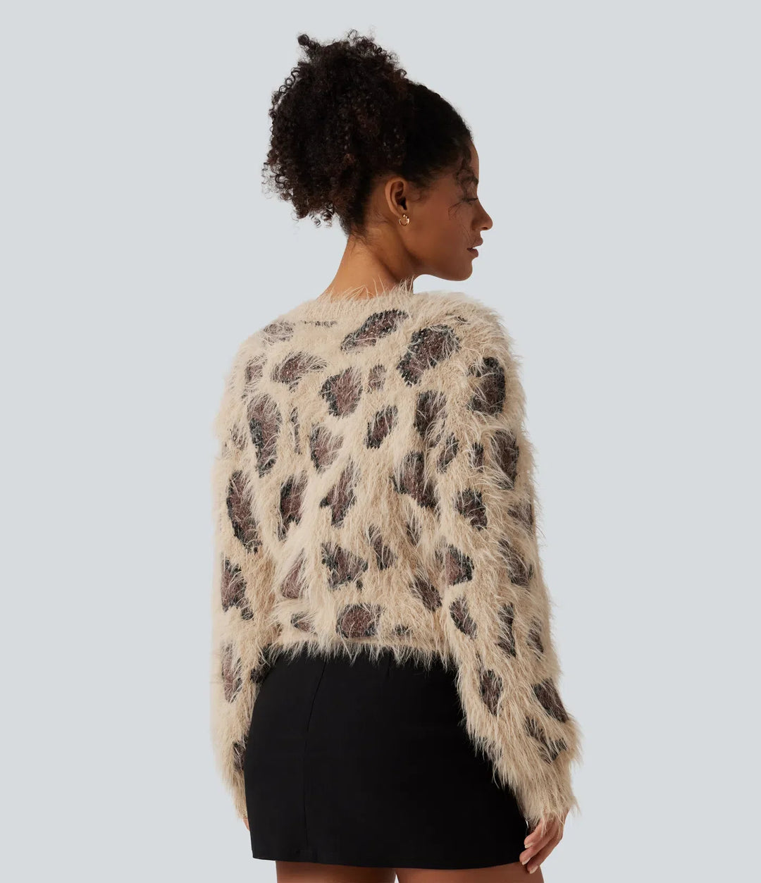 Round Neck Long Sleeve Leopard Print Casual Sweater