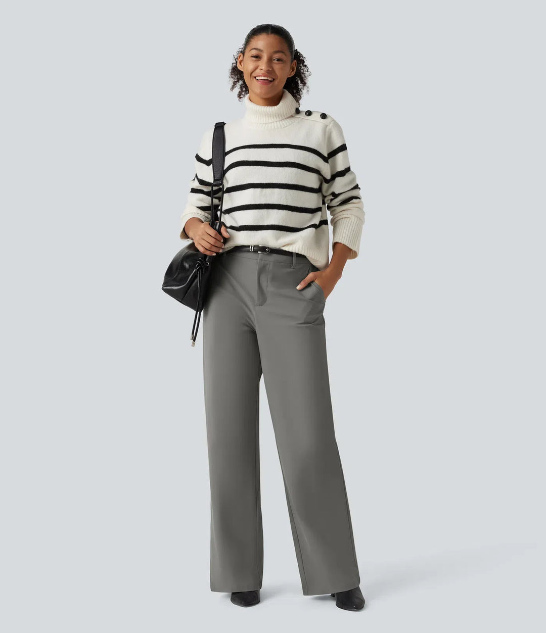 Wrinkle Recovery Mid Rise Straight Leg Work Pants with Pockets