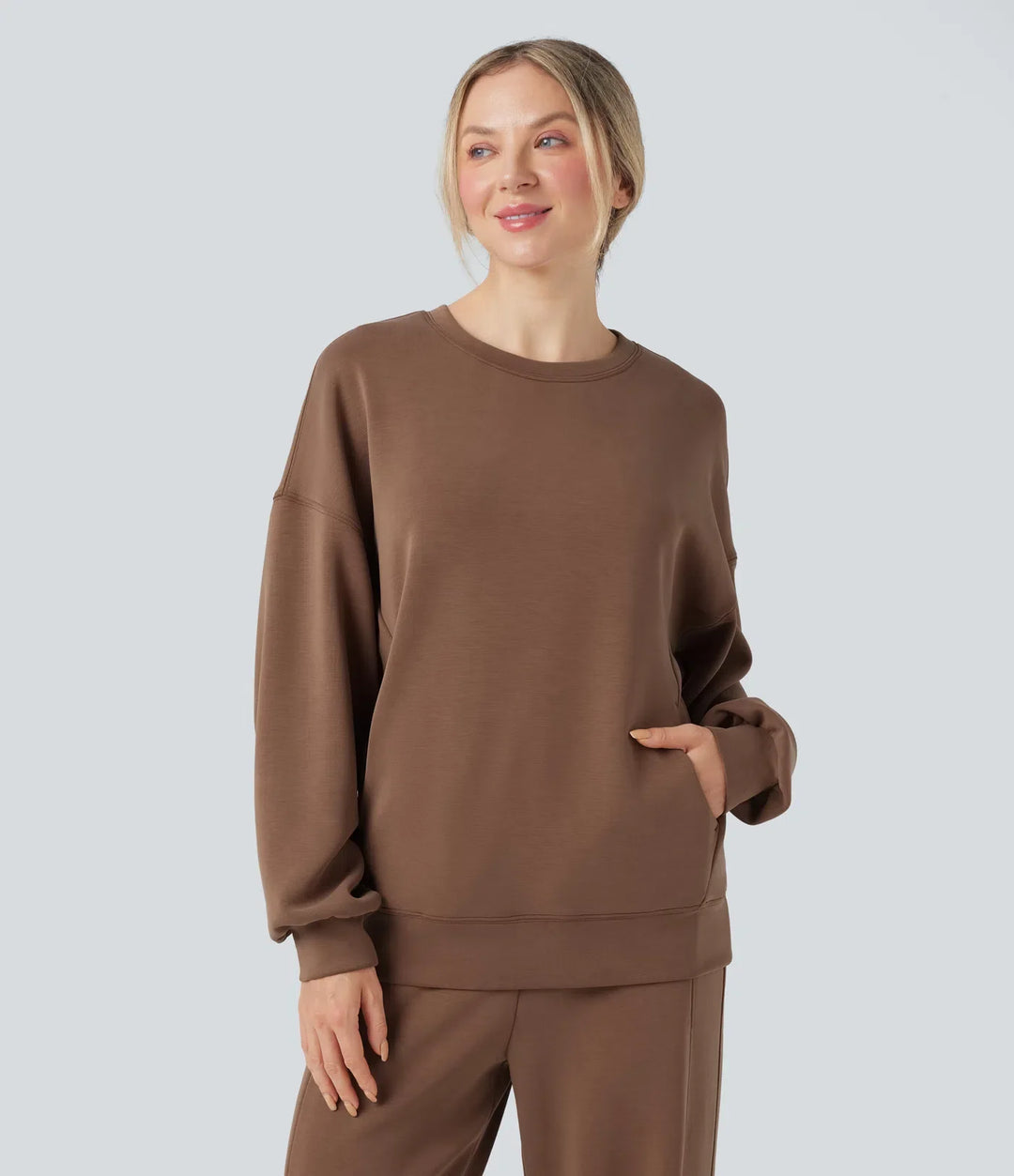 SpacerTek Round Neck Long Sleeve Crossover Back Casual Sweatshirt with Pockets