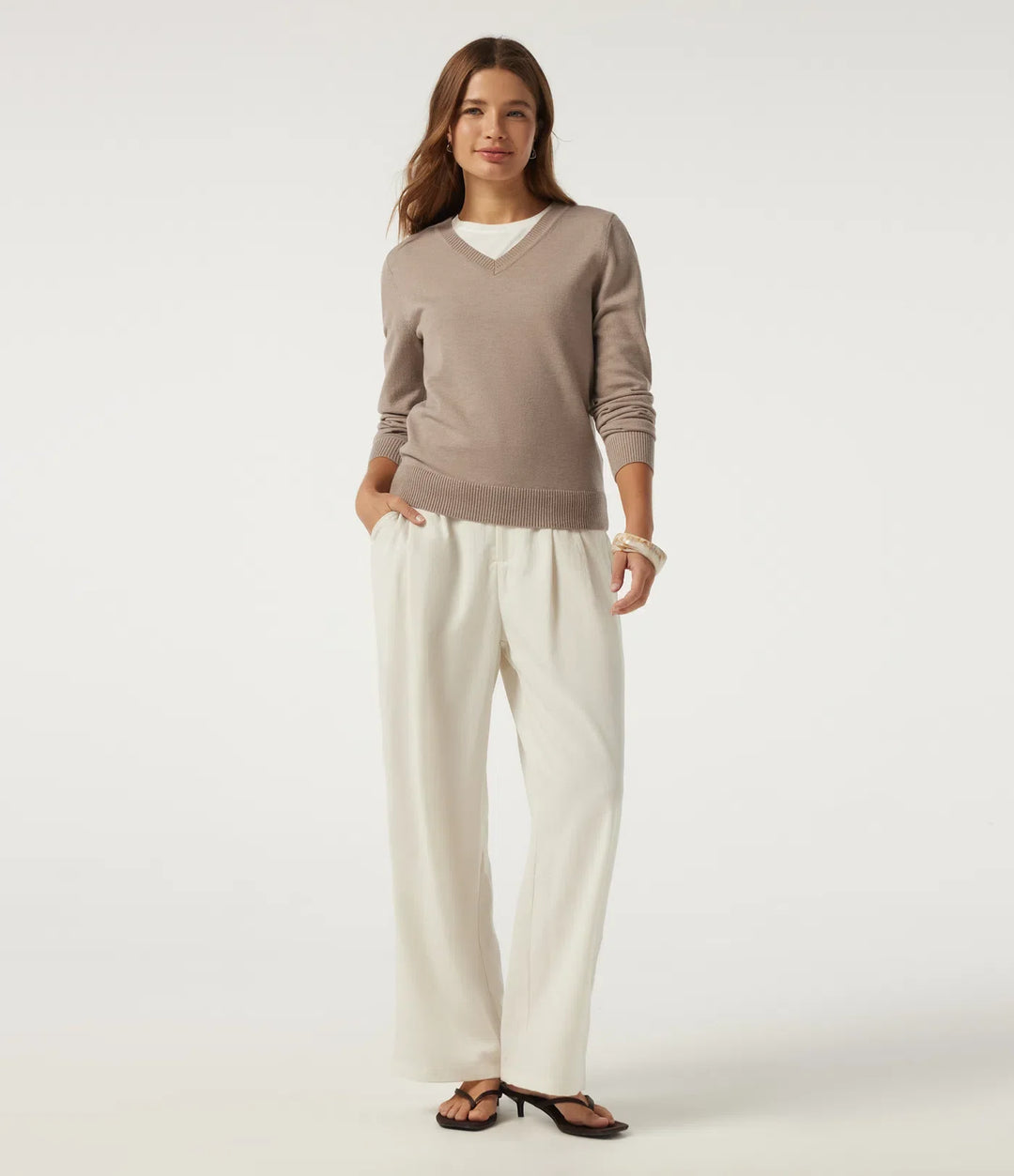 V Neck Long Sleeve Work Sweater