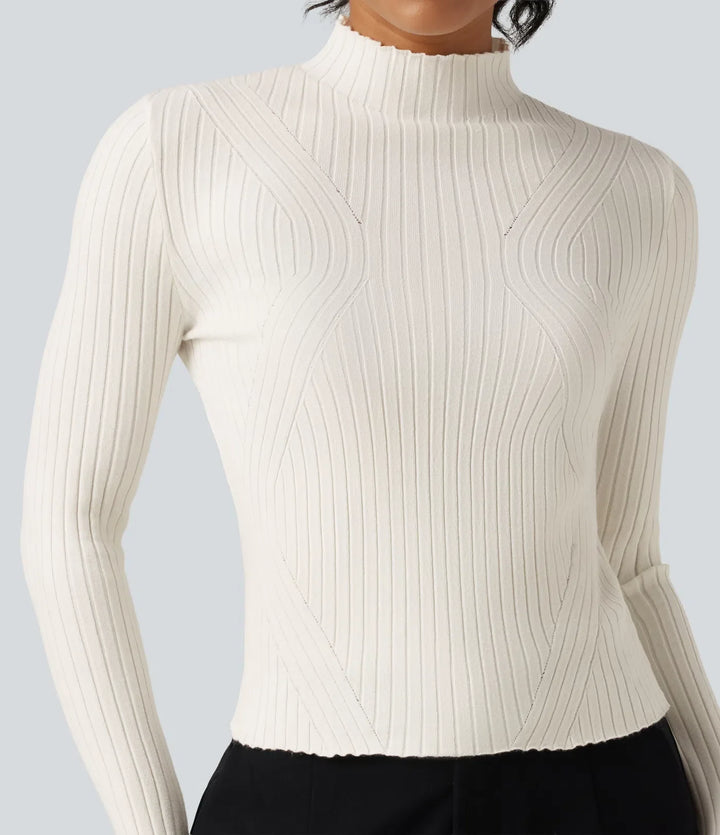 Mock Neck Long Sleeve Slim Work Sweater with Thumbholes