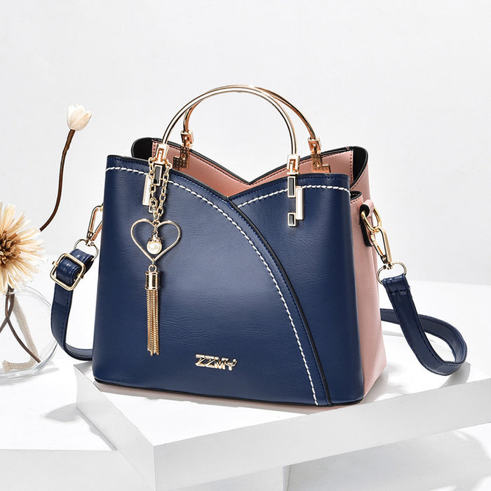 Avery | Color Block Handbag with Heart Tassel and Crossbody Strap