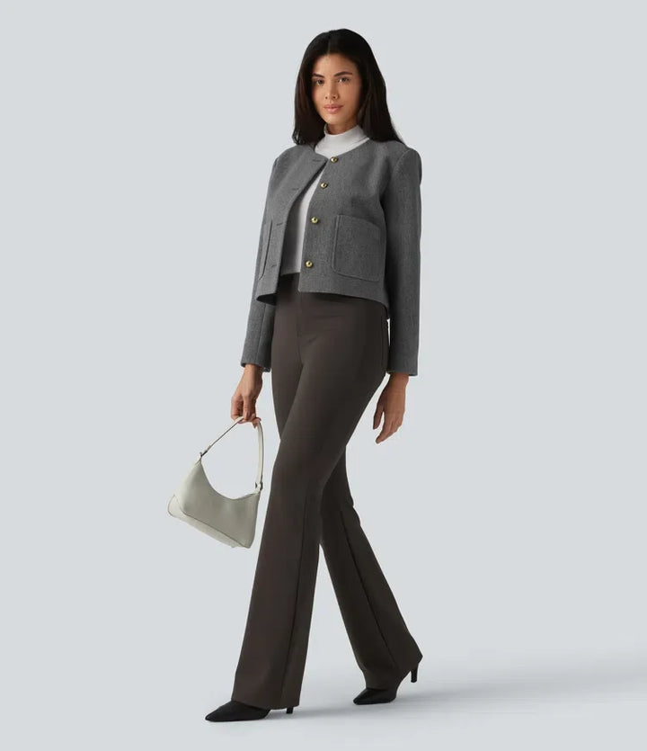 Round Neck Button Fly Work Jacket with Pockets