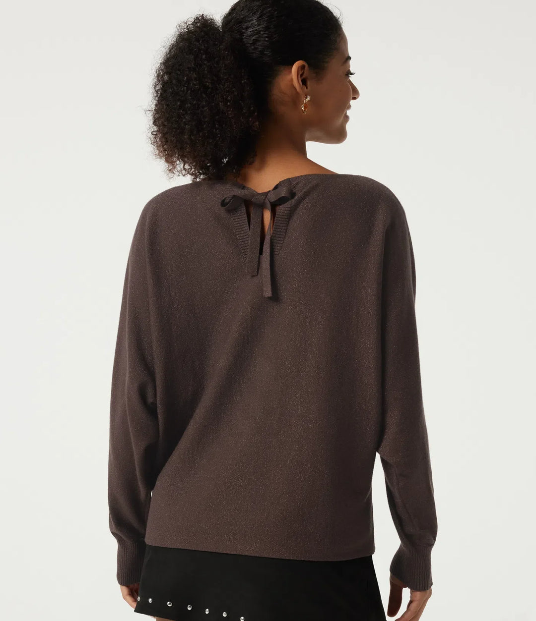 Round Neck Long Sleeve Tie Back Casual Sweater