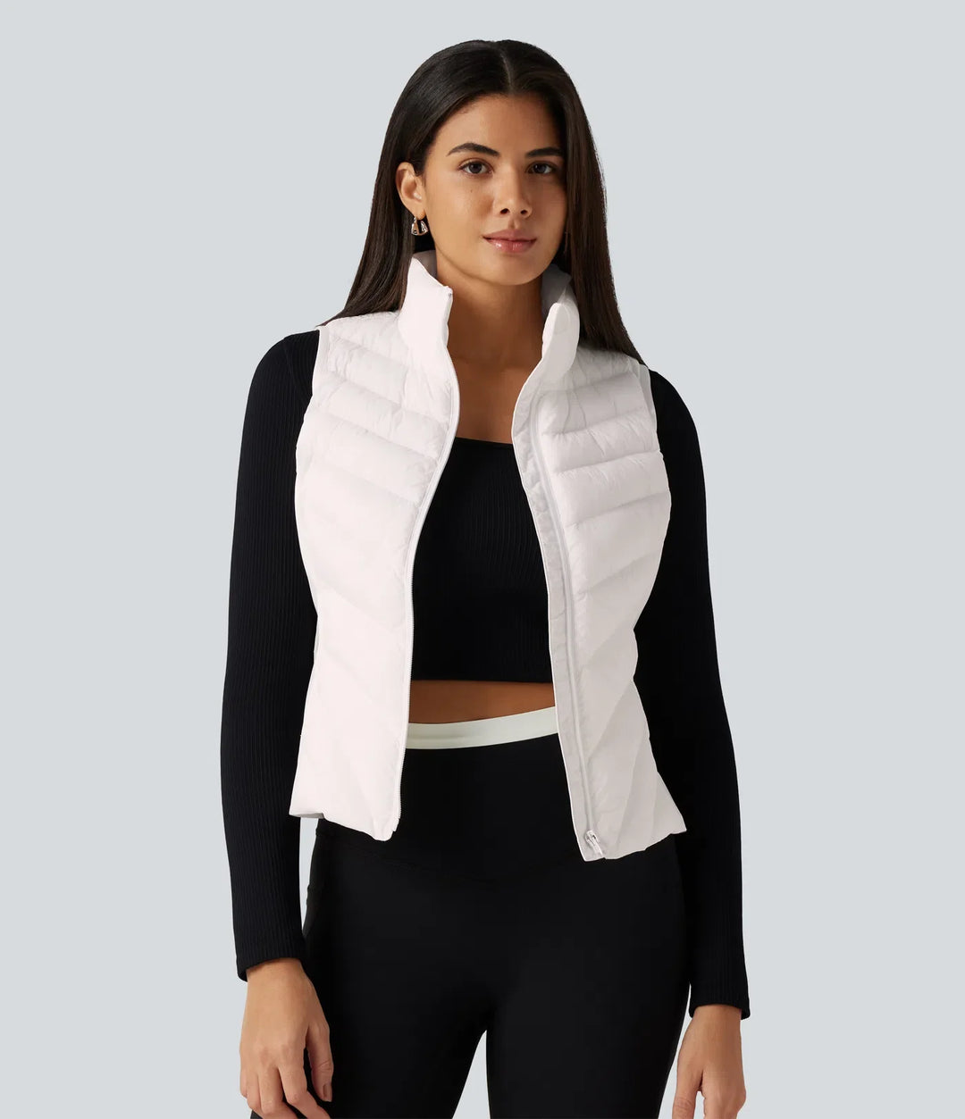 High Neck Slim Casual Padded Vest with Pockets