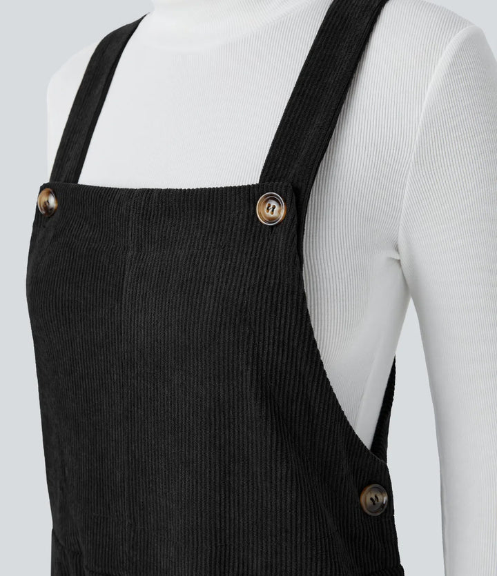Pockets Straight Leg Corduroy Casual Overalls