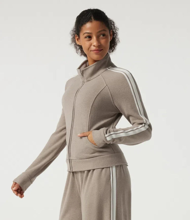 Stand Collar Raglan Long Sleeve Stripe Running Jacket with Pockets