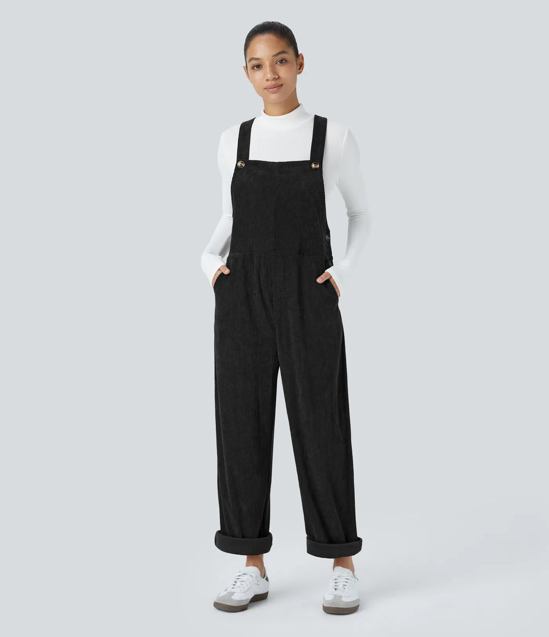 Pockets Straight Leg Corduroy Casual Overalls