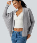 Ribbed Knit Open Front Batwing Long Sleeve Casual Cardigan